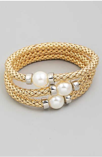 Stacked Gold Pearl Bracelet